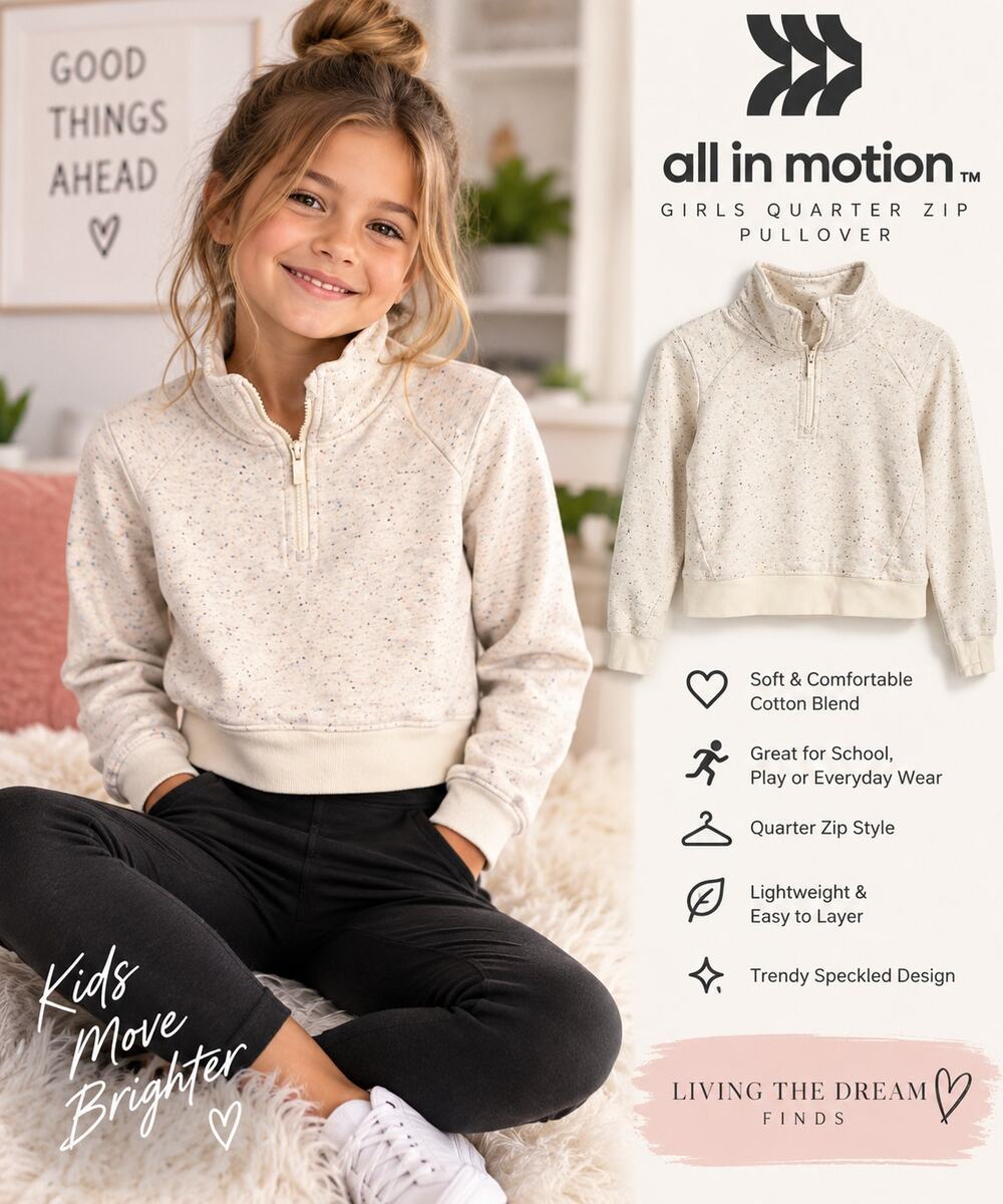 All in Motion Girls XS Quarter Zip Pullover Sweatshirt White Speckled